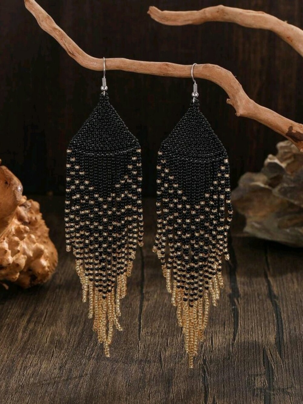 Stunning Black & Gold Beaded Earrings